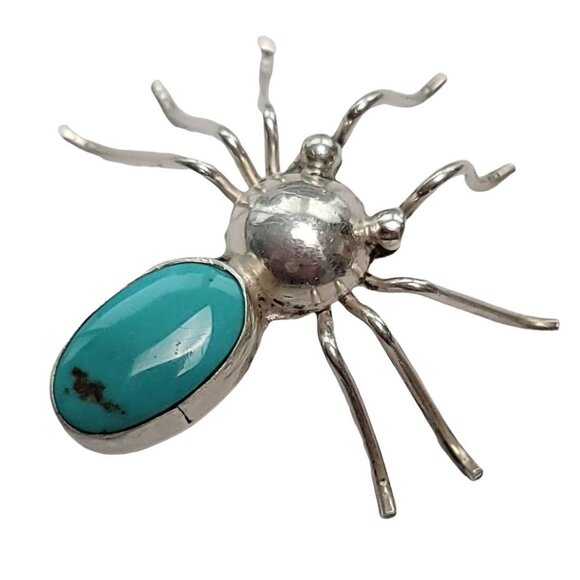 Sterling Silver Turquoise Spider Brooch Pin, Signed Rex - Picture 4 of 8